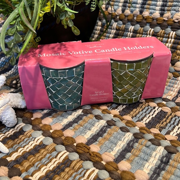 Hallmark Mosaic Candle Holders. Set of 2. Blue & Green New in Box - Picture 2 of 11